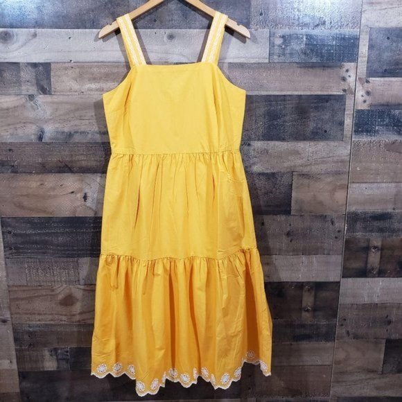 J. Crew Factory NWT embroidered scalloped yellow dress woman's size 6 - Picture 4 of 13